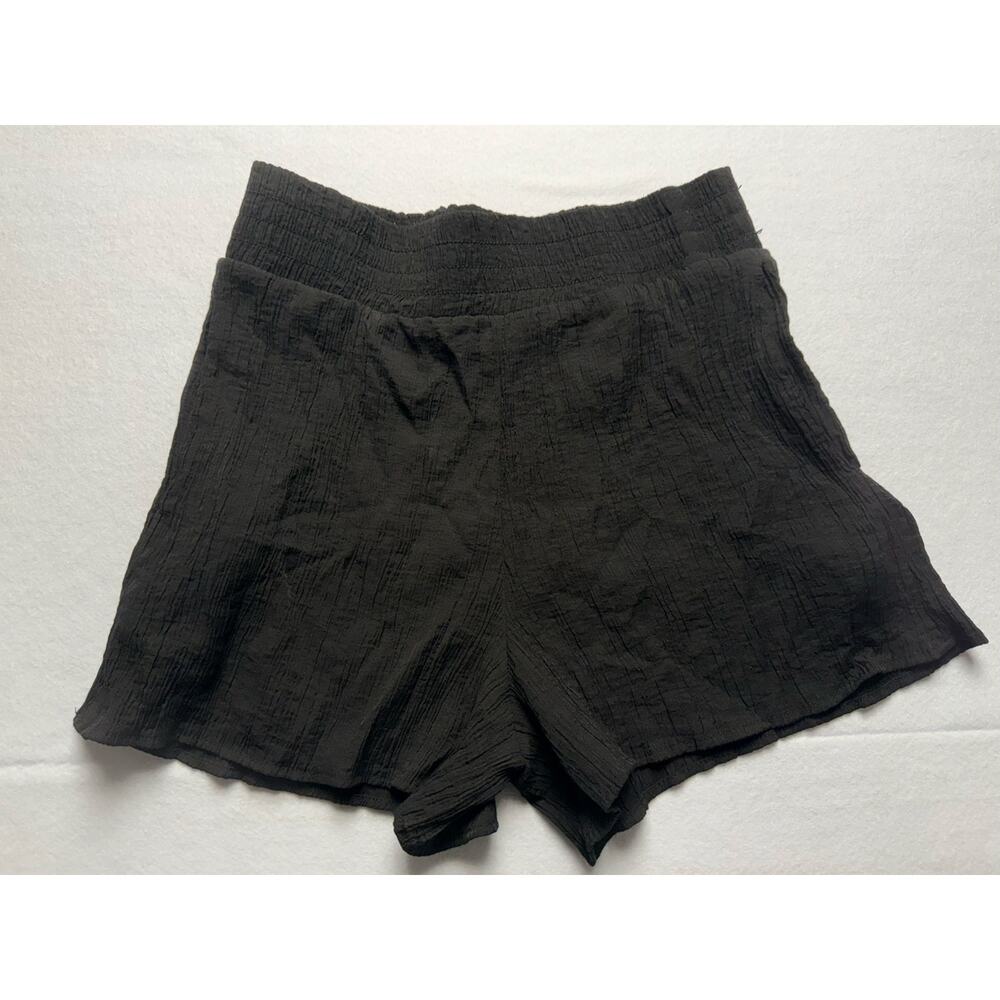Zara Black Cotton Crinkle Gauze Shorts Smocked Waist Pull On Boho Flowy Sz XS 4